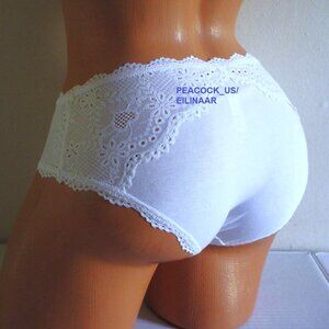 Victorias Secret Cotton Heart Eyelet Lace Bikini Panty Size XL  White NWT